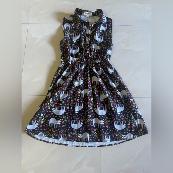 La Vie Lente Sleeveless Sloth Print Shirtdress S/M Quirky Novelty Button Up - Picture 13 of 15